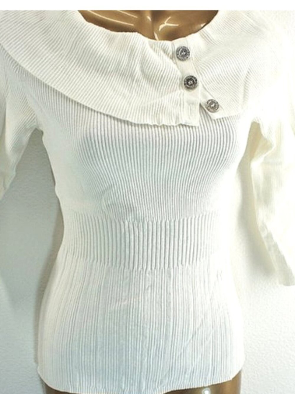 White House Black Market White 3 Button Accent Sweater size S